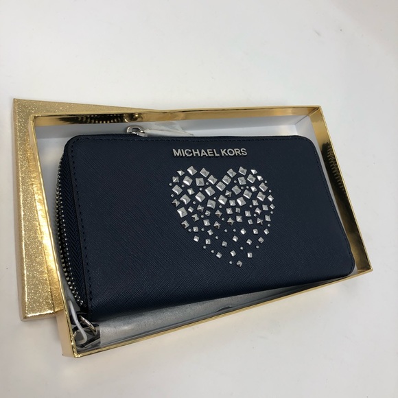 Michael kors studded heart wallet/wristlet navy